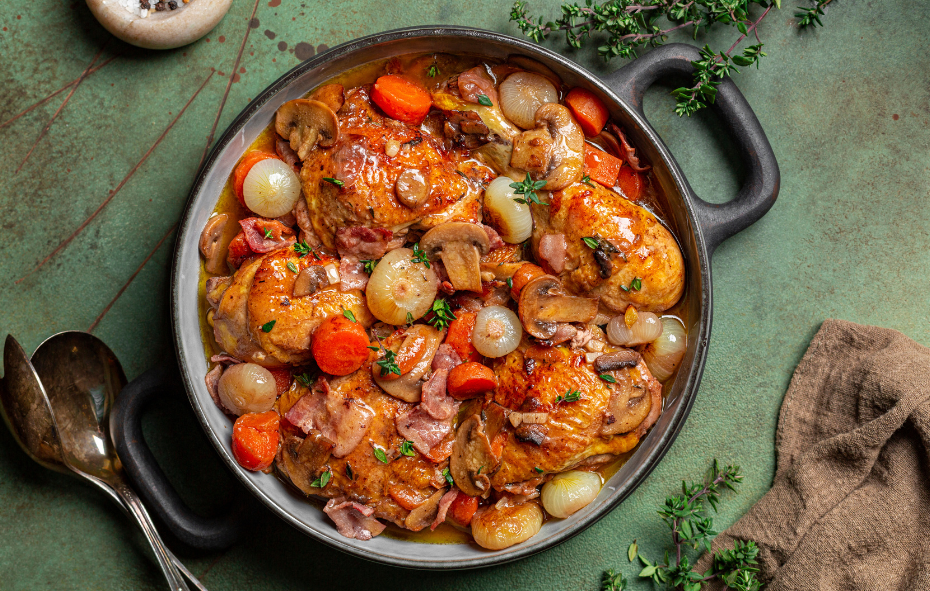 Coq au vin met kippendijen